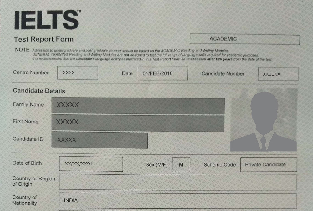 120 test toefl Score IELTS Card